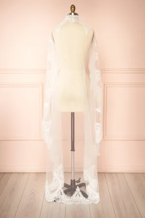 Polaris Ivory | Tulle Wedding Veil w/ Floral Lace