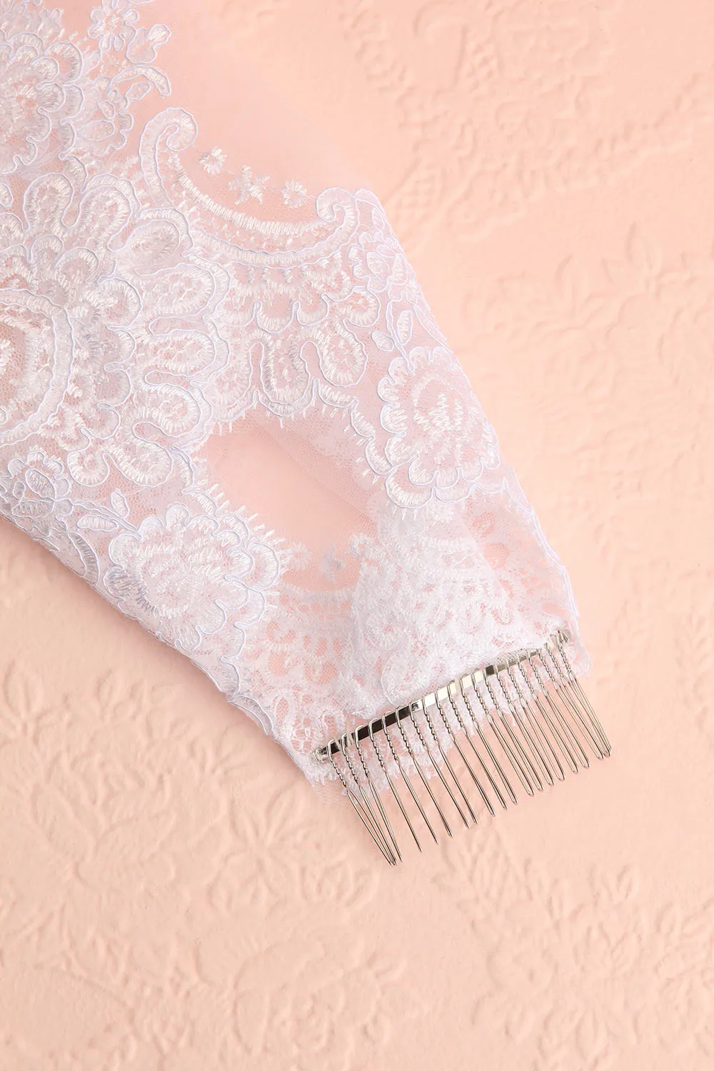 Polaris White | Tulle Wedding Veil with Floral Lace