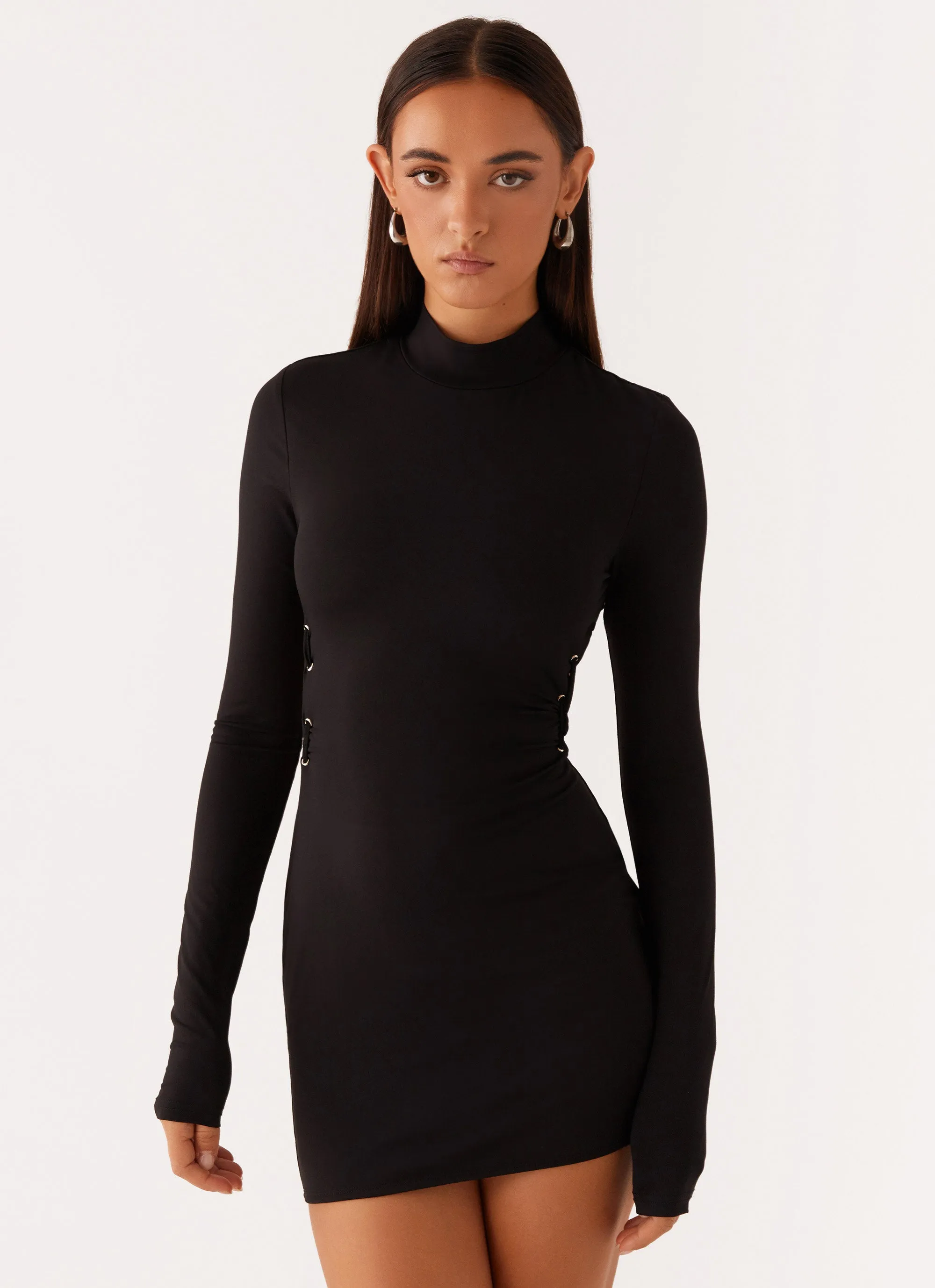 Raven Long Sleeve Mini Dress - Black