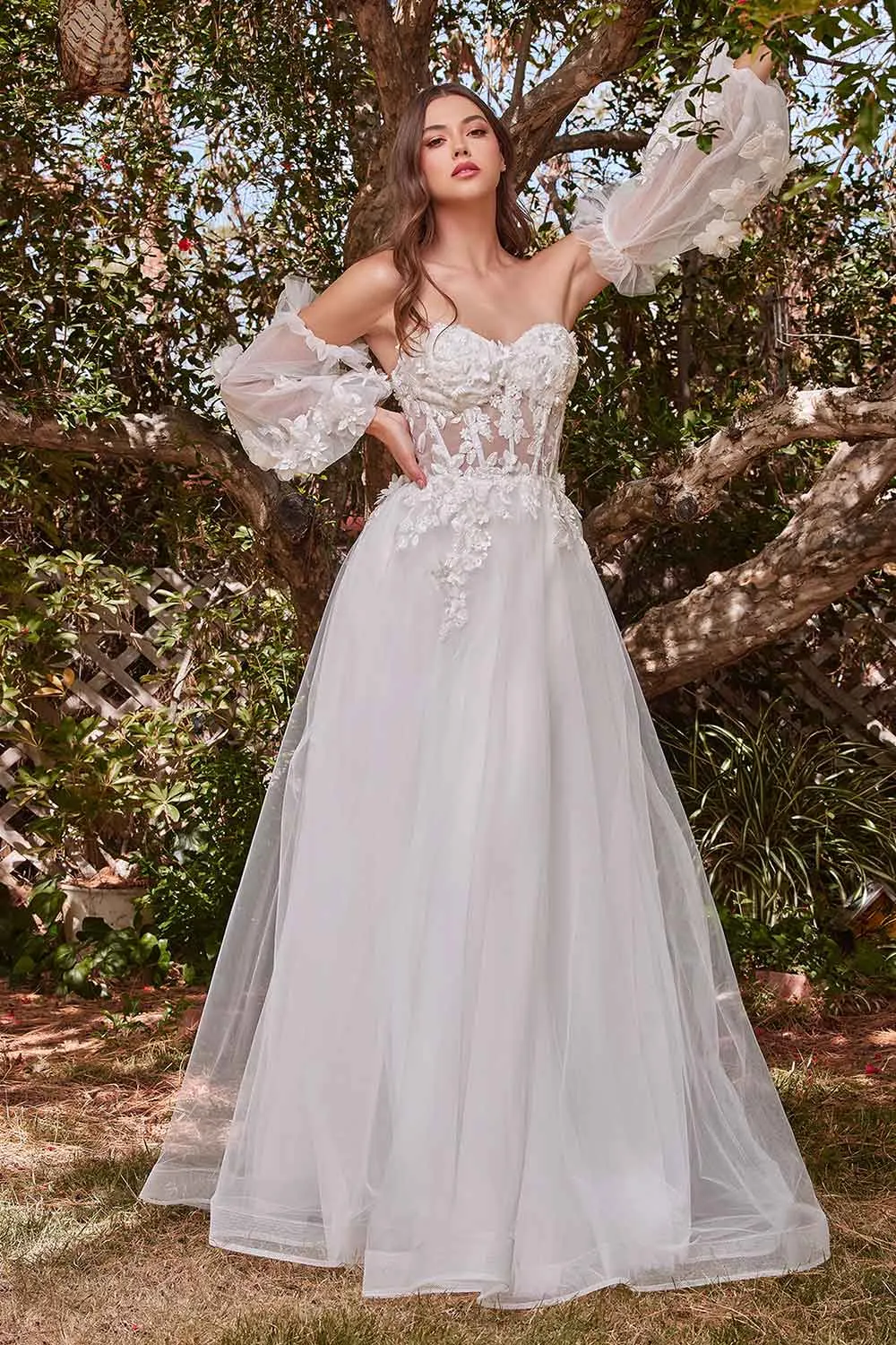 Seyori | Ivory Floral Maxi Gown w/ Detachable Sleeves