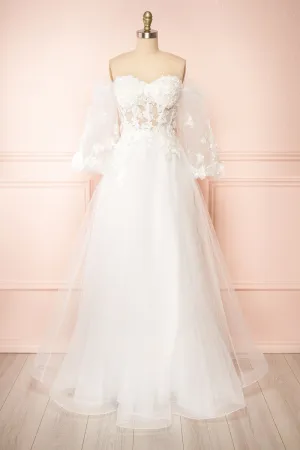Seyori | Ivory Floral Maxi Gown w/ Detachable Sleeves