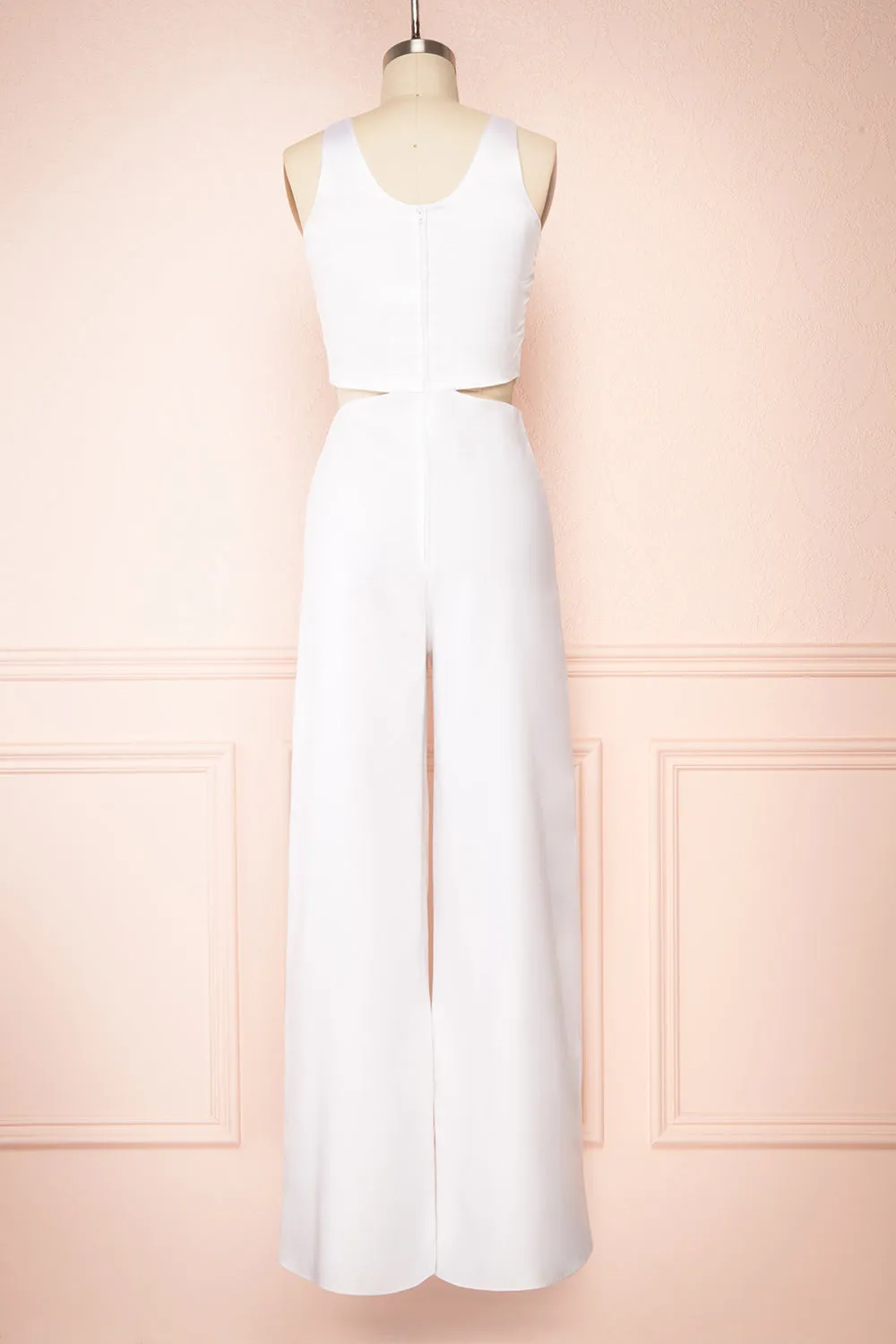 Yolanda White | Sleeveless Cut-Out Satin Jumpsuit