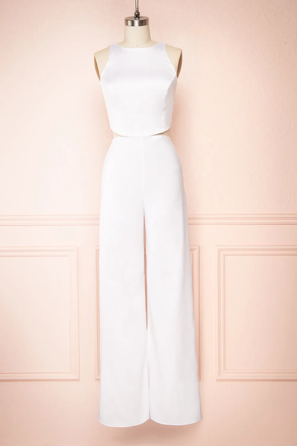 Yolanda White | Sleeveless Cut-Out Satin Jumpsuit